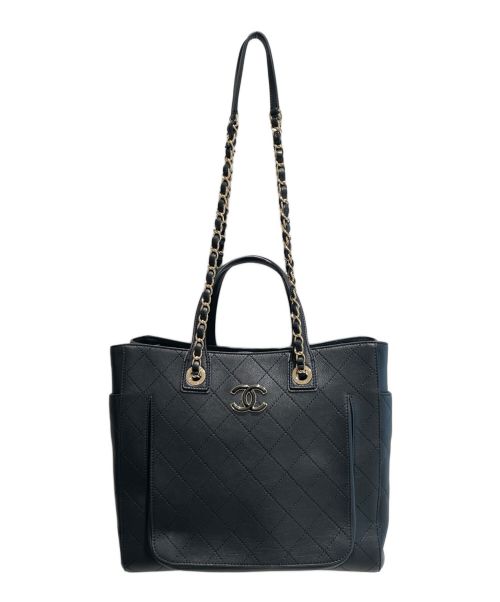 CHANEL（シャネル）CHANEL (シャネル) レザートート ブラック×ゴールドの古着・服飾アイテム