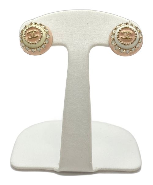 CHANEL（シャネル）CHANEL (シャネル) ココマークヴィンテージボタンピアス ピンク×ホワイトの古着・服飾アイテム