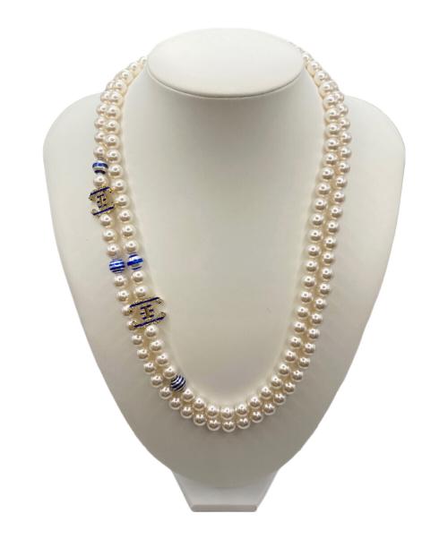 CHANEL（シャネル）CHANEL (シャネル) パールココマークモチーフロングネックレス ホワイト×ゴールド×ブルーの古着・服飾アイテム