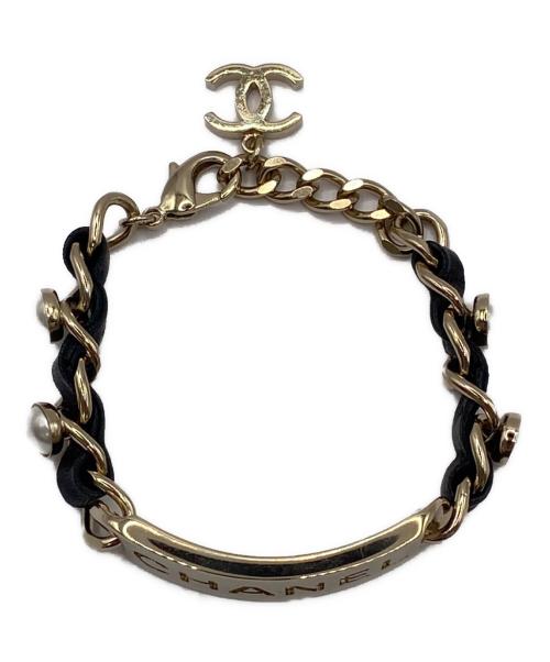 CHANEL（シャネル）CHANEL (シャネル) パールチェーンブレスレット ゴールド×ブラックの古着・服飾アイテム