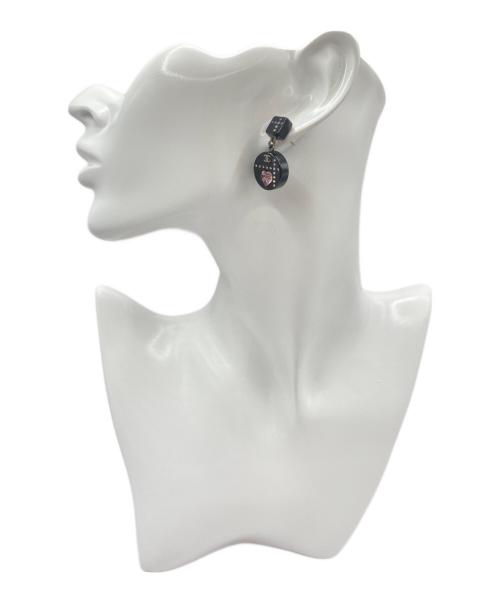 CHANEL（シャネル）CHANEL (シャネル) ラインストーンスイングハートピアス ブラック×ピンクの古着・服飾アイテム