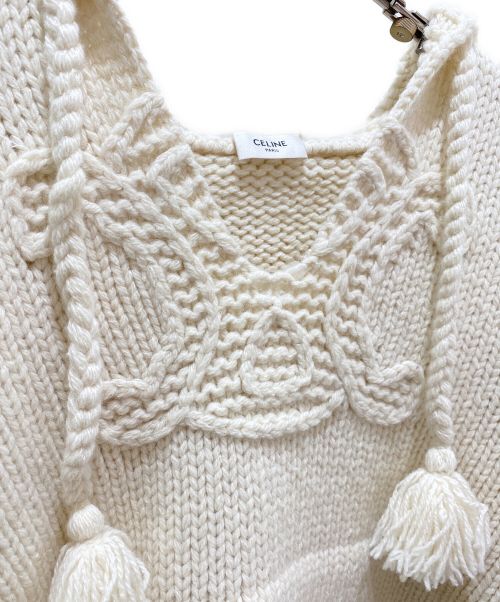 CELINE（セリーヌ）CELINE (セリーヌ) ウールローゲージニットパーカー アイボリー サイズ:Sの古着・服飾アイテム