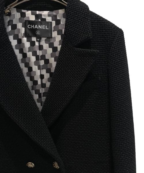 CHANEL（シャネル）CHANEL (シャネル) ココボタンツイードダブルコート ブラック サイズ:36の古着・服飾アイテム