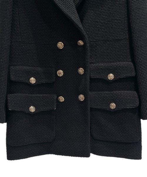 CHANEL（シャネル）CHANEL (シャネル) ココボタンツイードダブルコート ブラック サイズ:36の古着・服飾アイテム