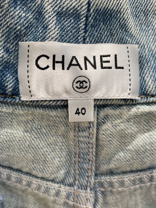 CHANEL（シャネル）CHANEL (シャネル) カメリアワイドデニムパンツ ブルー サイズ:40の古着・服飾アイテム