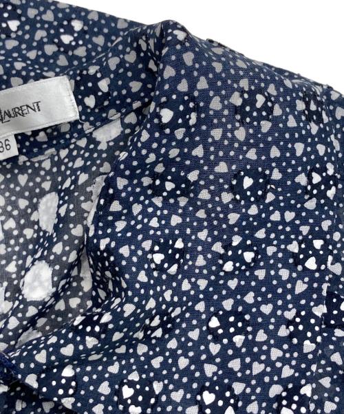 Yves Saint Laurent（イヴサンローラン）Yves Saint Laurent (イヴサンローラン) ノースリーブハート柄ブラウス ネイビー サイズ:36の古着・服飾アイテム