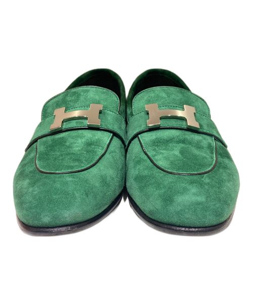 HERMES（エルメス）HERMES (エルメス) モカシンパリ グリーン×シルバー金具 サイズ:36の古着・服飾アイテム