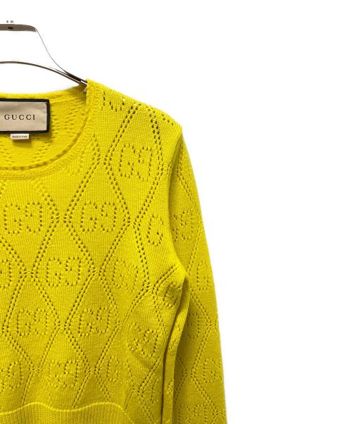 GUCCI（グッチ）GUCCI (グッチ) GGパーフォレーテッド クロップド ニット イエロー サイズ:XSの古着・服飾アイテム