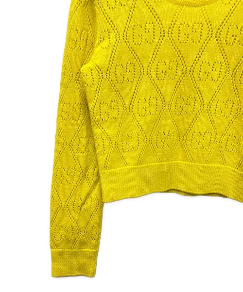 GUCCI（グッチ）GUCCI (グッチ) GGパーフォレーテッド クロップド ニット イエロー サイズ:XSの古着・服飾アイテム