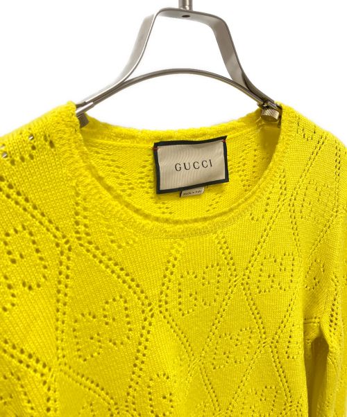 GUCCI（グッチ）GUCCI (グッチ) GGパーフォレーテッド クロップド ニット イエロー サイズ:XSの古着・服飾アイテム