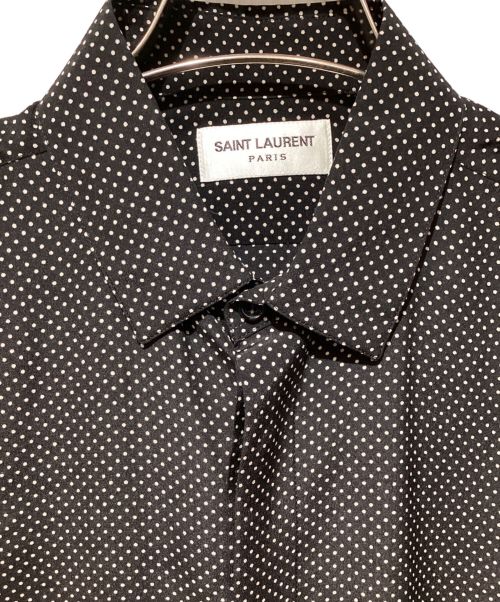 Saint Laurent Paris（サンローランパリ）Saint Laurent Paris (サンローランパリ) Dot Pattern Silk Shirt（ドット柄シルク長袖シャツ） ブラック サイズ:37の古着・服飾アイテム