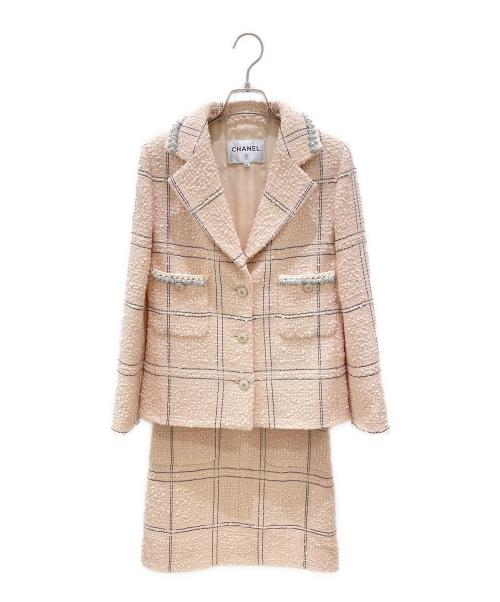 CHANEL（シャネル）CHANEL (シャネル) ココボタンツイードセットアップ ピンク×ブラック サイズ:34の古着・服飾アイテム
