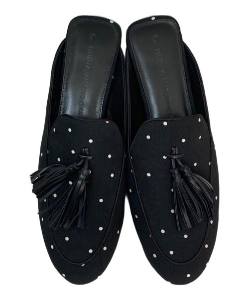 TSURU by MARIKO OIKAWA（ツルバイマリコオイカワ）TSURU by MARIKO OIKAWA (ツルバイマリコオイカワ) ドットフリンジミュール ブラック サイズ:39の古着・服飾アイテム