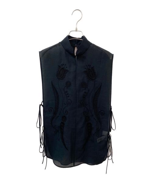 Mame Kurogouchi（マメクロゴウチ）Mame Kurogouchi (マメクロゴウチ) Sheer Embroidery Vest ブラック サイズ:2の古着・服飾アイテム
