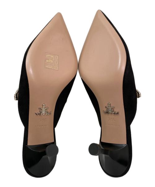 PRADA（プラダ）PRADA (プラダ) クリスタル付きスエードミュール ブラック サイズ:36 1/2の古着・服飾アイテム