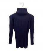 PLEATS PLEASEプリーツプリーズ）の古着「プリーツハイネックカットソー」｜ネイビー