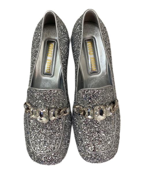 MIU MIU（ミュウミュウ）MIU MIU (ミュウミュウ) クリスタルグリッターローファー シルバー サイズ:37　1/2の古着・服飾アイテム