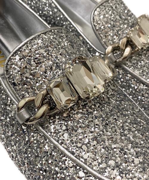 MIU MIU（ミュウミュウ）MIU MIU (ミュウミュウ) クリスタルグリッターローファー シルバー サイズ:37　1/2の古着・服飾アイテム