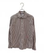 MADISON BLUEマディソンブルー）の古着「ROUND COLLAR FRILL SH B.STRIPE」｜ブラウン×ホワイト