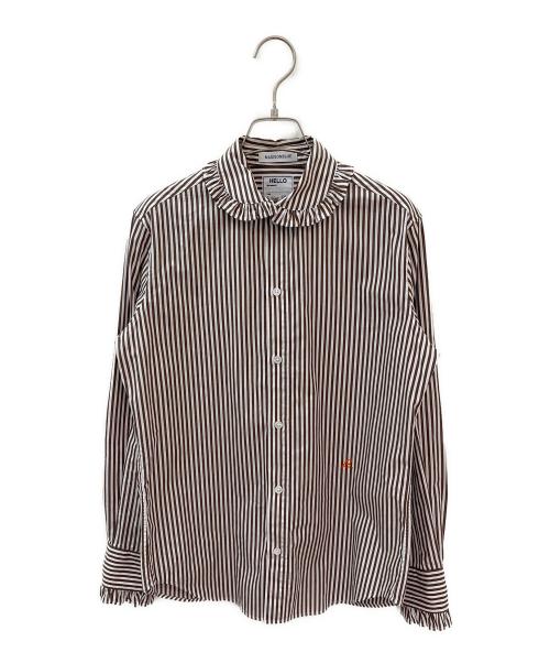 MADISON BLUE（マディソンブルー）MADISON BLUE (マディソンブルー) ROUND COLLAR FRILL SH B.STRIPE ブラウン×ホワイト サイズ:02の古着・服飾アイテム