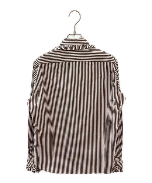 MADISON BLUE（マディソンブルー）MADISON BLUE (マディソンブルー) ROUND COLLAR FRILL SH B.STRIPE ブラウン×ホワイト サイズ:02の古着・服飾アイテム