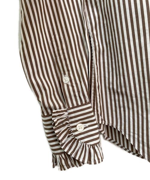 MADISON BLUE（マディソンブルー）MADISON BLUE (マディソンブルー) ROUND COLLAR FRILL SH B.STRIPE ブラウン×ホワイト サイズ:02の古着・服飾アイテム