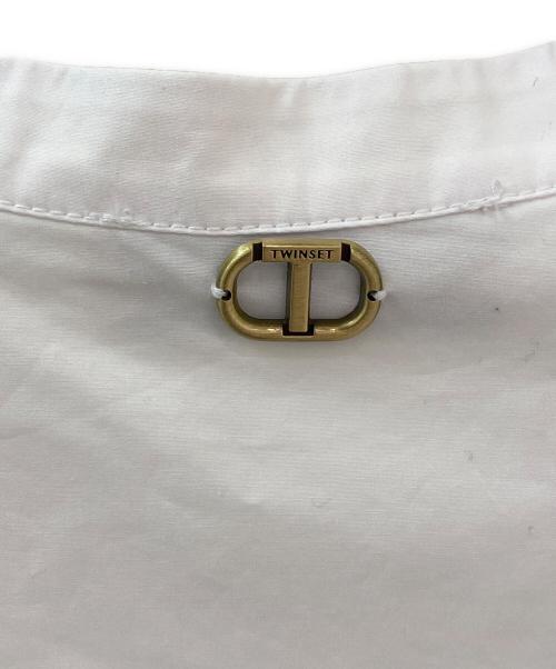 TWIN-SET（ツインセット）TWIN-SET (ツインセット) Poplin shirt with ruffles and pearls ホワイト サイズ:40の古着・服飾アイテム