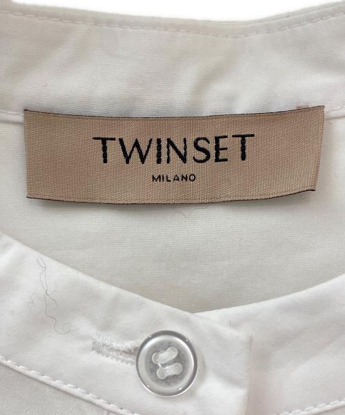 TWIN-SET（ツインセット）TWIN-SET (ツインセット) Poplin shirt with ruffles and pearls ホワイト サイズ:40の古着・服飾アイテム