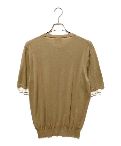 HERMES（エルメス）HERMES (エルメス) ノーカラーレイヤードニットポロシャツ ベージュ サイズ:Ｌの古着・服飾アイテム