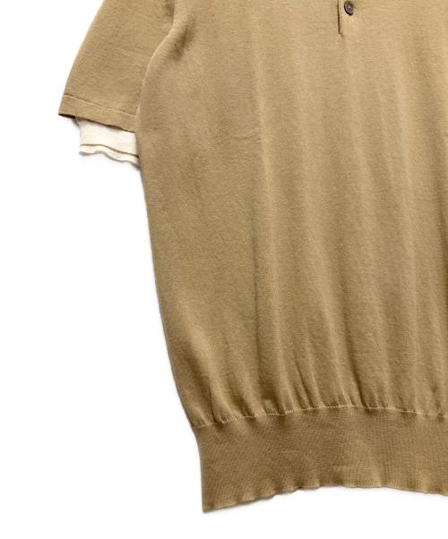 HERMES（エルメス）HERMES (エルメス) ノーカラーレイヤードニットポロシャツ ベージュ サイズ:Ｌの古着・服飾アイテム