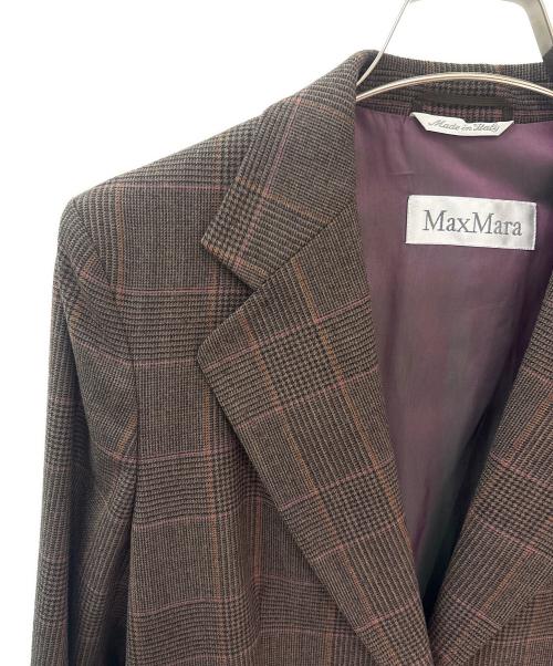 MaxMara（マックスマーラ）MaxMara (マックスマーラ) チェックテーラードジャケット ブラウン×ピンク サイズ:38の古着・服飾アイテム