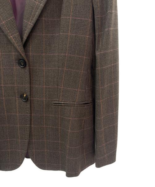 MaxMara（マックスマーラ）MaxMara (マックスマーラ) チェックテーラードジャケット ブラウン×ピンク サイズ:38の古着・服飾アイテム