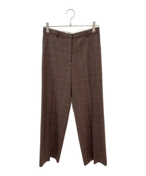 MaxMara（マックスマーラ）MaxMara (マックスマーラ) チェックセンタープレスパンツ ブラウン サイズ:38の古着・服飾アイテム