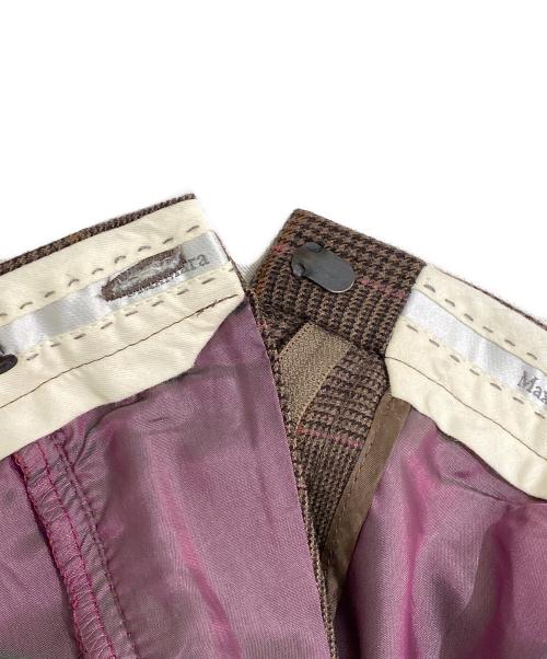 MaxMara（マックスマーラ）MaxMara (マックスマーラ) チェックセンタープレスパンツ ブラウン サイズ:38の古着・服飾アイテム