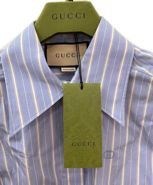 GUCCI（グッチ）GUCCI (グッチ) クロップドストライプシャツ ブルー サイズ:42の古着・服飾アイテム