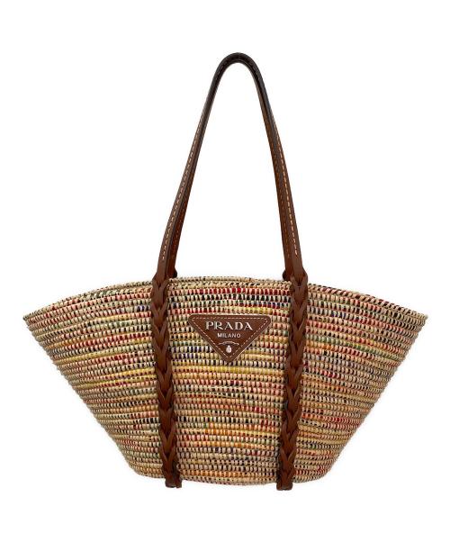 PRADA（プラダ）PRADA (プラダ) ストロートライアングルロゴハンドバッグ マルチカラー×ブラウンの古着・服飾アイテム