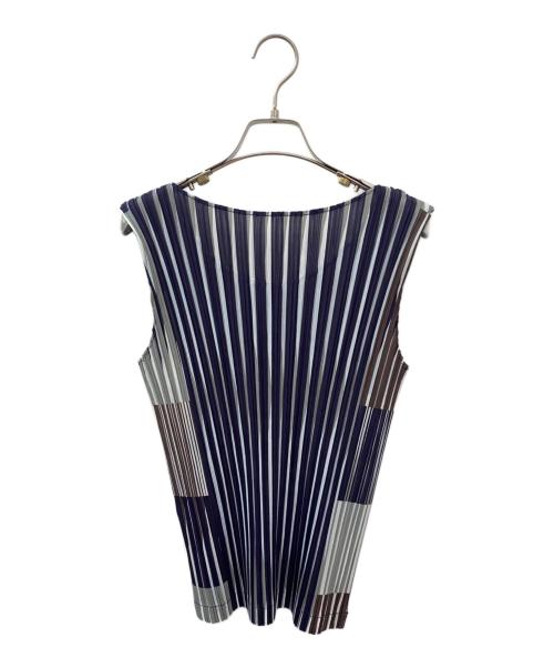PLEATS PLEASE（プリーツプリーズ）PLEATS PLEASE (プリーツプリーズ) ストライプノースリーブカットソー パープル サイズ:3の古着・服飾アイテム