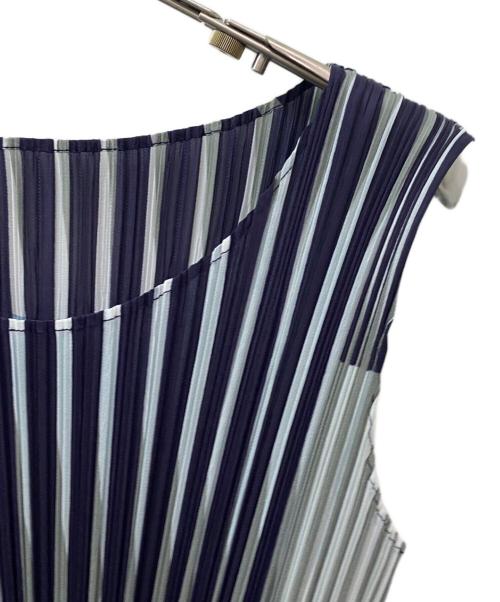 PLEATS PLEASE（プリーツプリーズ）PLEATS PLEASE (プリーツプリーズ) ストライプノースリーブカットソー パープル サイズ:3の古着・服飾アイテム
