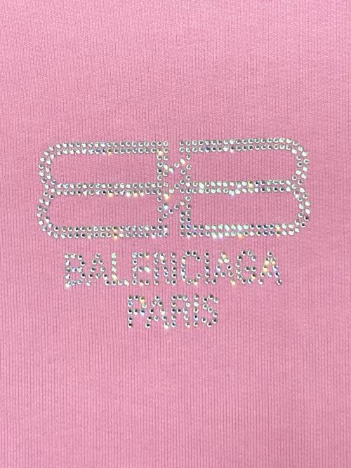 BALENCIAGA（バレンシアガ）BALENCIAGA (バレンシアガ) ラインストーンBBロゴプルオーバーパーカー ピンク サイズ:XSの古着・服飾アイテム