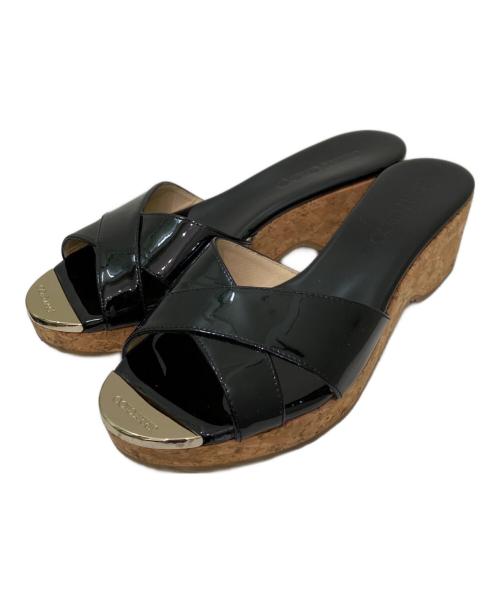 JIMMY CHOO（ジミーチュウ）JIMMY CHOO (ジミーチュウ) パテントレザーウェッジサンダル ブラック サイズ:36の古着・服飾アイテム