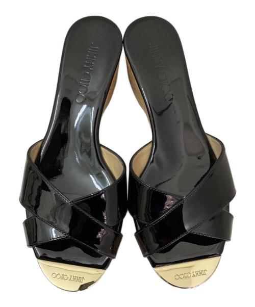 JIMMY CHOO（ジミーチュウ）JIMMY CHOO (ジミーチュウ) パテントレザーウェッジサンダル ブラック サイズ:36の古着・服飾アイテム
