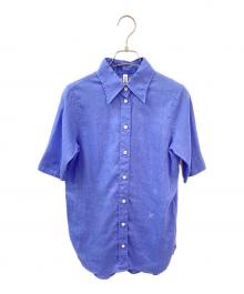 MADISON BLUE（マディソンブルー）の古着「HIGH COLLAR N. MADAME S/S SH LINEN」｜ブルー