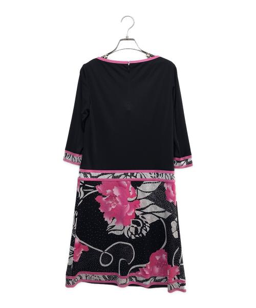 LEONARD（レオナール）LEONARD (レオナール) 花柄ワンピース ブラック×ピンク サイズ:34の古着・服飾アイテム