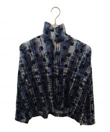 Y's（ワイズ）の古着「HOUNDTOOTH DOTS TULLE CROPPED HIGH-NECK T」｜ネイビー