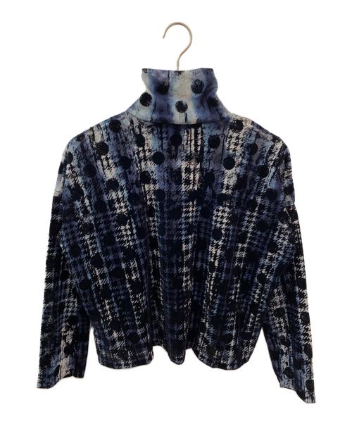 Y's（ワイズ）Y's (ワイズ) HOUNDTOOTH DOTS TULLE CROPPED HIGH-NECK T ネイビー サイズ:2の古着・服飾アイテム