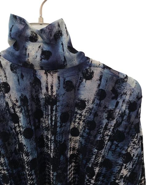 Y's（ワイズ）Y's (ワイズ) HOUNDTOOTH DOTS TULLE CROPPED HIGH-NECK T ネイビー サイズ:2の古着・服飾アイテム