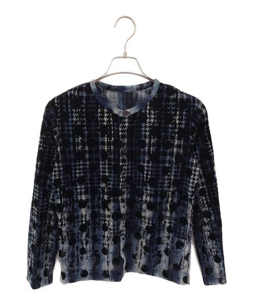 Y's（ワイズ）Y's (ワイズ) HOUNDTOOTH DOTS TULLE ROUND NECK LONG SLEEVE CARDIGAN ネイビー サイズ:2の古着・服飾アイテム