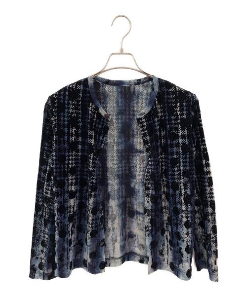 Y's（ワイズ）Y's (ワイズ) HOUNDTOOTH DOTS TULLE ROUND NECK LONG SLEEVE CARDIGAN ネイビー サイズ:2の古着・服飾アイテム