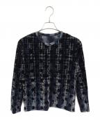 Y'sワイズ）の古着「HOUNDTOOTH DOTS TULLE ROUND NECK LONG SLEEVE CARDIGAN」｜ネイビー