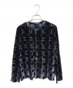 Y'sワイズ）の古着「HOUNDTOOTH DOTS TULLE ROUND NECK LONG SLEEVE CARDIGAN」｜ネイビー